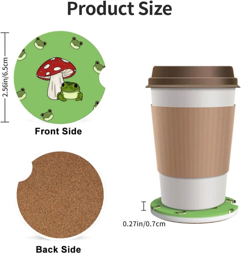 GACCAP Car Coasters for Cup Holders, 2 Pack Absorbent Ceramics Anti Slip Universal 2.56 Inch Car Cup Coaster for Women Men, Car Interior Accessories - Cute Frog Mushroom - Image 3